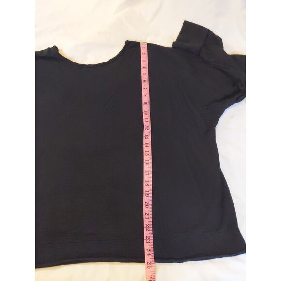 Fresh Produce Black Long Sleeve Raw Edge Top Cotton Rayon Blend USA Made XS/S - Picture 6 of 11